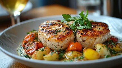 this Pleasant meal in a restaurant setting, featuring well-presented dishes and an inviting dining atmosphere.