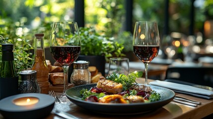 an Pleasant meal in a restaurant setting, featuring well-presented dishes and an inviting dining atmosphere.