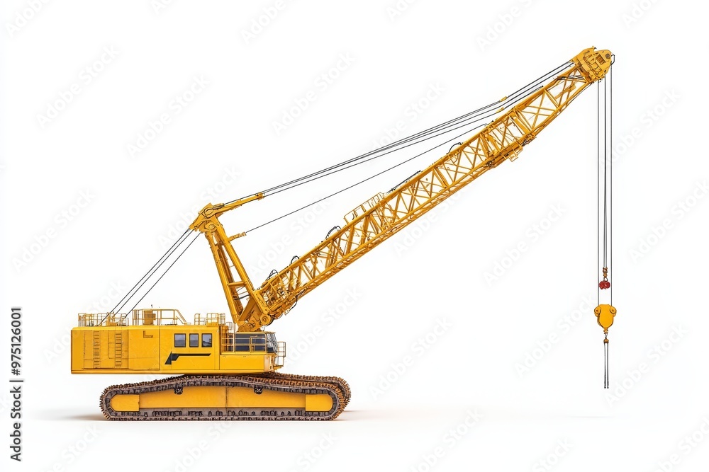 Poster isolated rendering of a yellow construction crane on a white background for architectural visuals