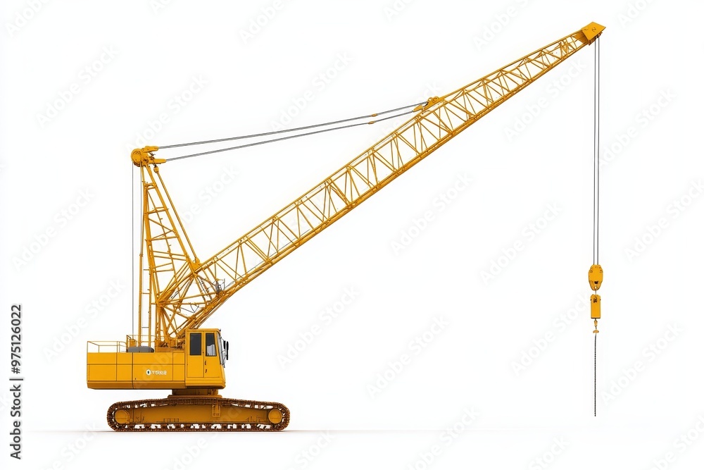 Poster isolated rendering of a yellow construction crane on a white background for architectural visuals