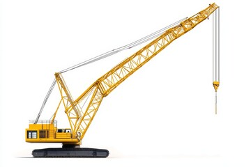 Isolated rendering of a yellow construction crane on a white background for photography purposes