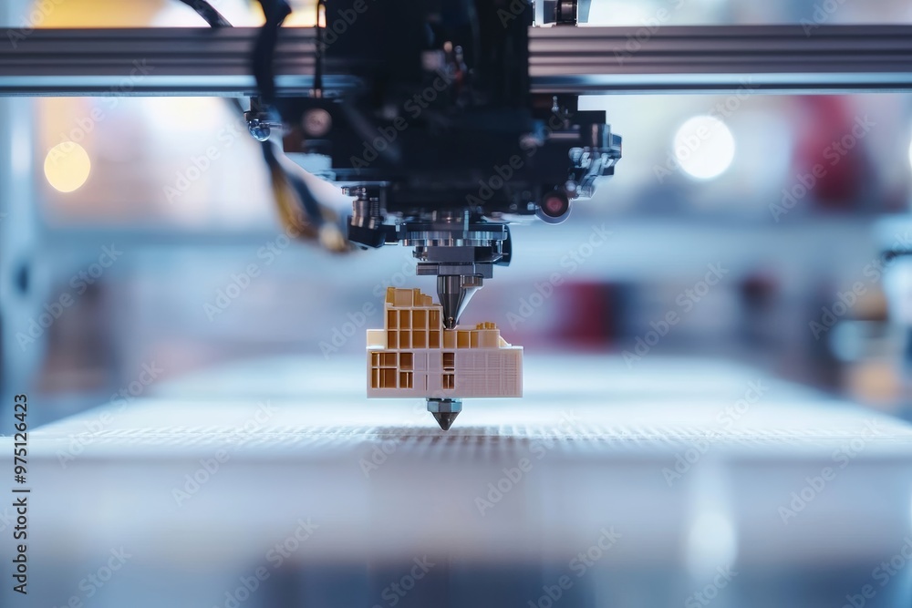 Poster close up of a 3d printer in action rapid prototyping for scale building models creation