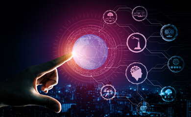 Futuristic industry 4.0 concept - Engineering with graphic interface showing automation design,...
