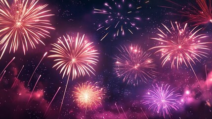 Naklejka premium A vibrant display of colorful fireworks lighting up the night sky, celebrating an occasion or festival.