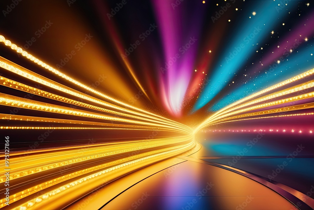 Poster radiant golden stream with lively abstract background and sparkling lights