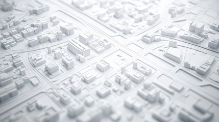 Isometric 3d render of urban landscape featuring city roads and buildings from a top down view
