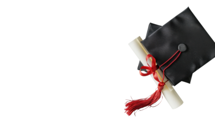 Degree and graduation hat on transparent background