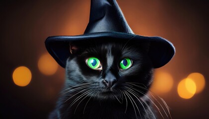 Black cat in witch hat