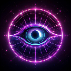 Eye, neon light, on a dark background
