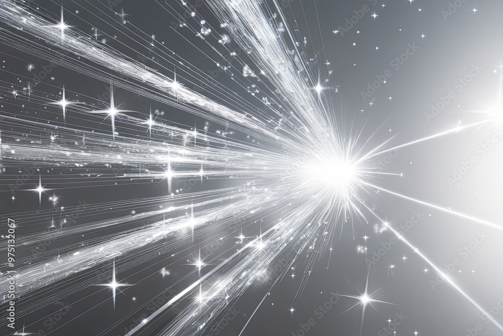 Poster shimmering silver abstract background with dynamic light effects and sparkling stars