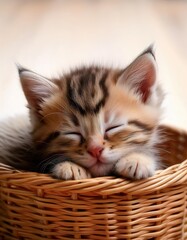 Sweet kitten naps in basket