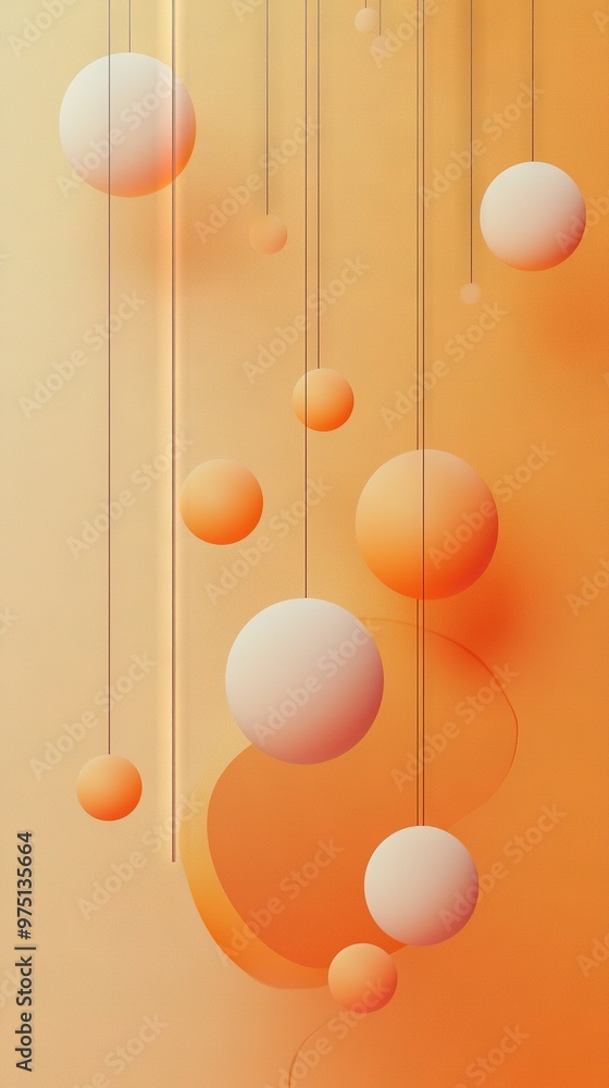 Sticker   An image of a group of orange and white balls dangling from a string inside an orange-colored room, against an orange wall