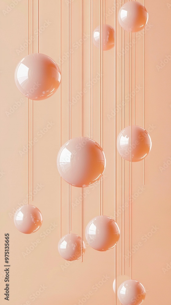 Wall mural a cluster of white orbs dangles from a cord within a space featuring pink and orange walls