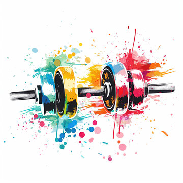 dumbbell weights fitness gym exercise workout barbell splatter colorful paint art creativity training strength lifting artistic vibrant health bodybuilding strong 