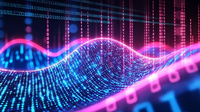 Exploring the mesmerizing world of digital data visualization in a futuristic landscape of vibrant colors and patterns