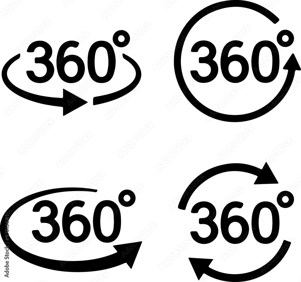 Aufkleber icon set of rotate turn around 360 degree. rotating turning one tour. thin line icons flat vector il