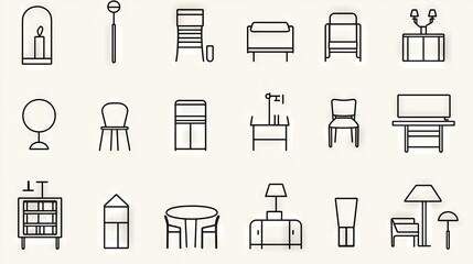   Living Room Furniture Line Drawing, Dining Room