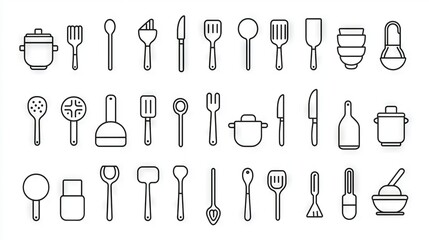   A set of kitchen and cooking utensils