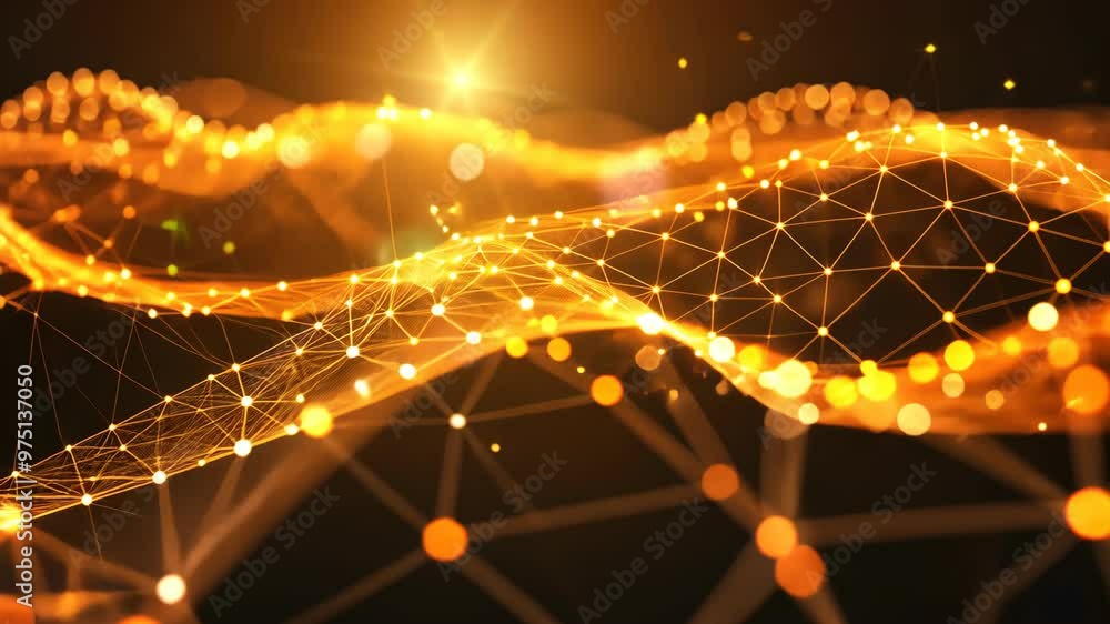 Aufkleber exploring the mesmerizing glow of golden waves and sparkling lights in an abstract digital landscape
