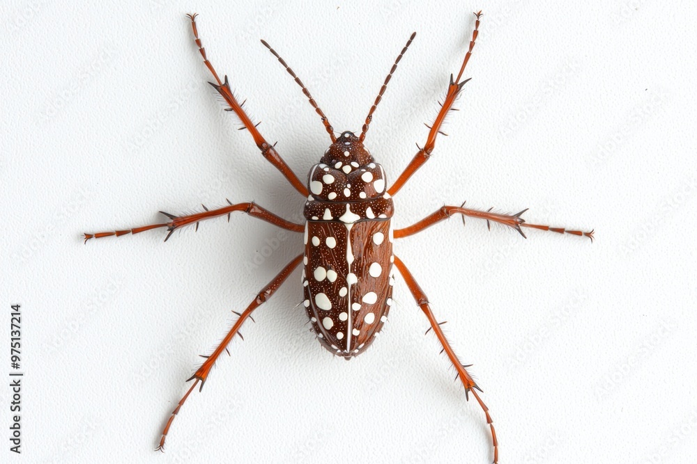 Aufkleber striking depiction of a white-spotted assassin bug reveals its intricate patterns and sharp mandible