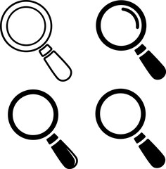 Pixel perfect icon set of magnifier, magnifying, glass, lens. Thin line icons flat vector illustrations isolated on white transparent background