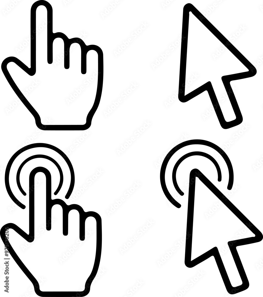 Fototapete icon set of pointer cursor pointers hand click mouse arrow cursors symbols . thin line icons flat ve