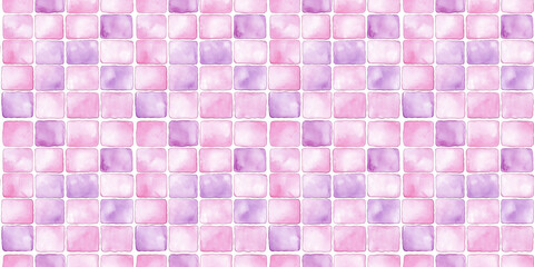watercolor style pattern of soft pink and lavender color tiles, clean surface texture, white background