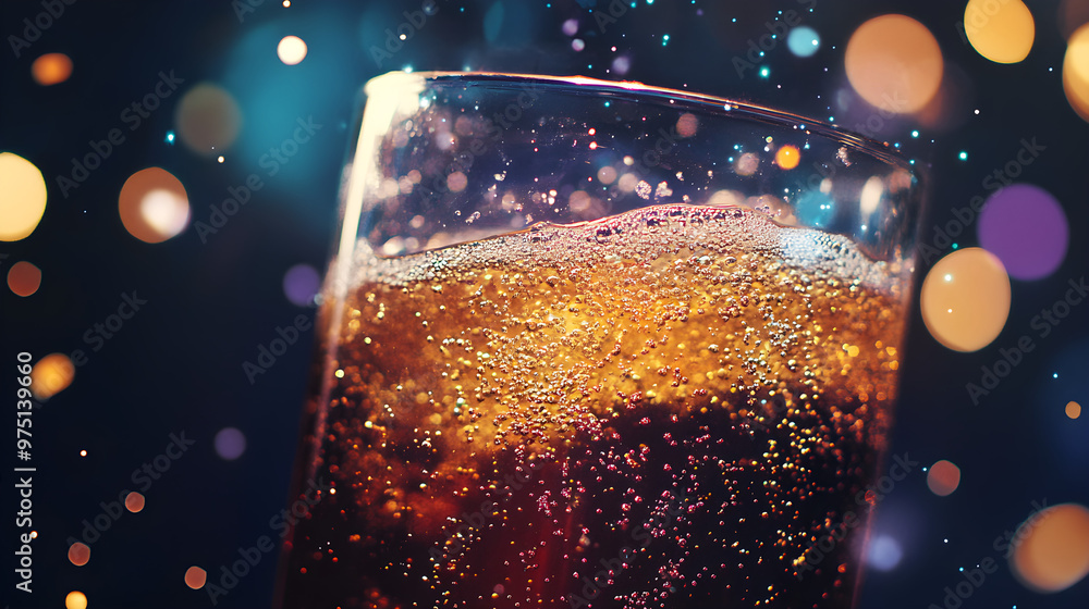 Poster a glass of soda fizzing with bubbles that look like stars creating a sparkling galaxy