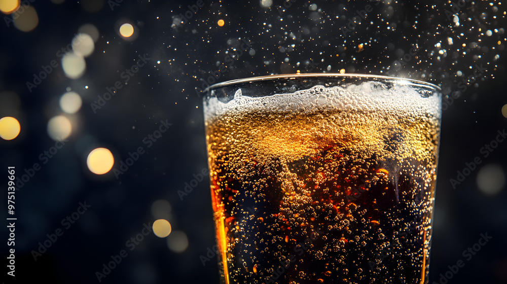 Poster a glass of soda fizzing with bubbles that look like stars creating a sparkling galaxy