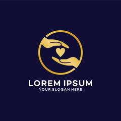 Hands with heart logo. Love, care, sharing, charity, medicine symbol. Valentines day logotype