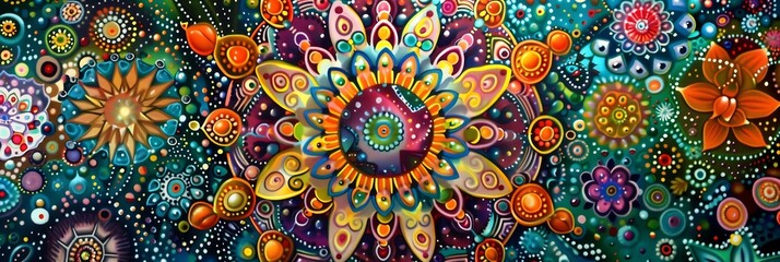 Psychedelic Floral Mandala with Vibrant Colors and Detailed Patterns