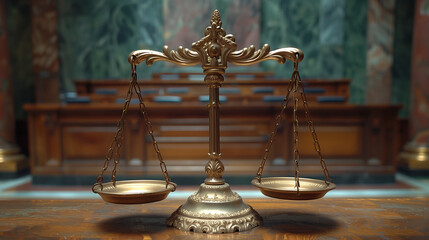 The scales of justice on the table