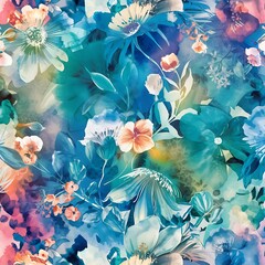 Beautiful raster image with nice watercolor floral pattern
