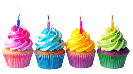 Cupcakes with candle on transparent background