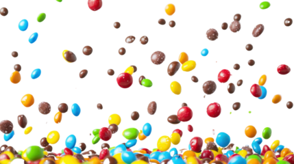 Candies falling on transparent background