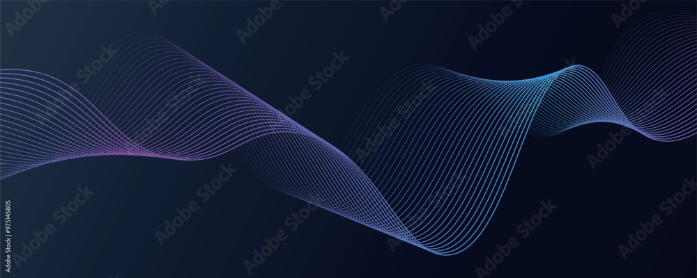 Aufkleber abstract glowing wave lines on dark blue background. dynamic wave pattern. modern flowing wavy lines