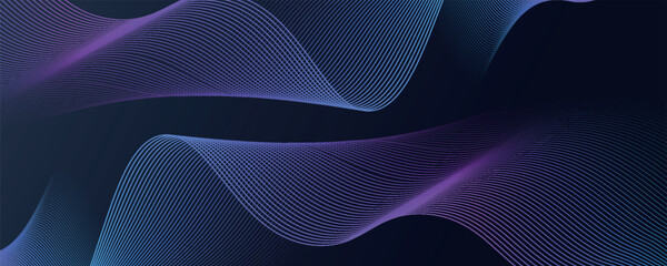 Abstract glowing wave lines on dark blue background. Dynamic wave pattern. Modern flowing wavy lines. Futuristic technology concept. Suit for banner, poster, cover, brochure, flyer, website