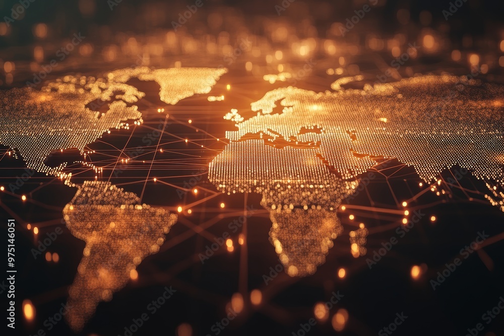 Poster visual representation of global network connections with glowing lines and nodes depicting data flow