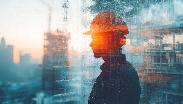 Innovative future construction project engineers and architects using advanced technology in design