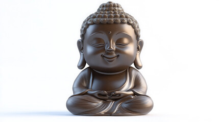 3d cartoon illustration of calm peaceful slightly smiling Buddha on light background, Buddhism, eastern religion, philosophy, culture, faith, god, belief, religious character, man, statue, sculpture