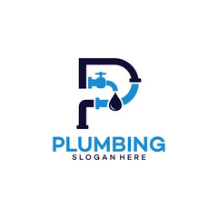 Plumbing water with initial letter P logo design template