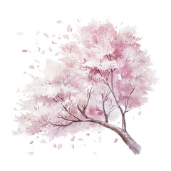 Watercolor spring blooming cherry tree branches illustration, hand painted isolated on a white background
