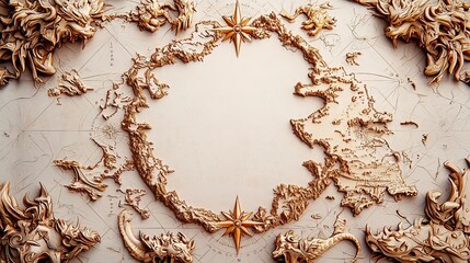Abstract golden frame with dragon and compass design, perfect for text or logo
