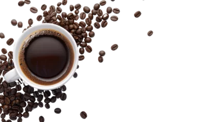 Coffee cup and coffee beans on transparent background