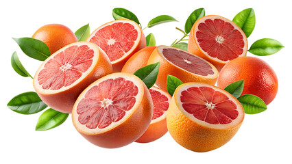 set of grapefruit falling in the air on a transparent background PNG