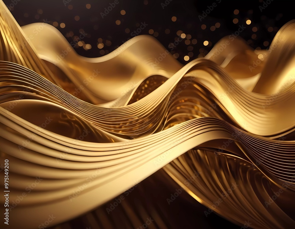 Aufkleber flowing 3d waves in black and golden create a mesmerizing abstract pattern, featuring smooth curves 