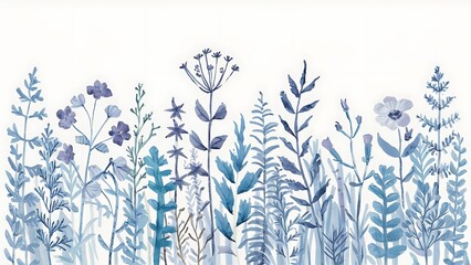 Set of hand drawn winter pastel plants and flowers, isolated illustration on white background