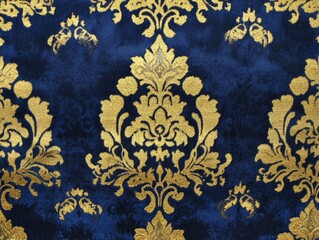 Blue and Gold Damask Fabric.