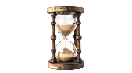 Classic hourglass filled with sand on transparent background