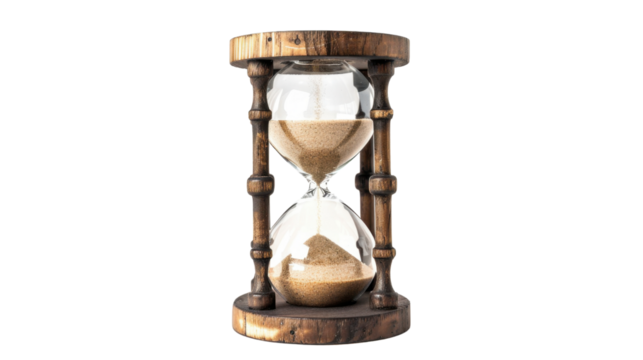Classic hourglass filled with sand on transparent background